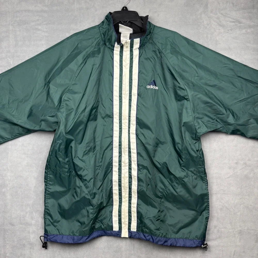 Vintage Adidas Track Jacket Green Men Large Lightweight Sportswear Y2K - Picture 2 of 9